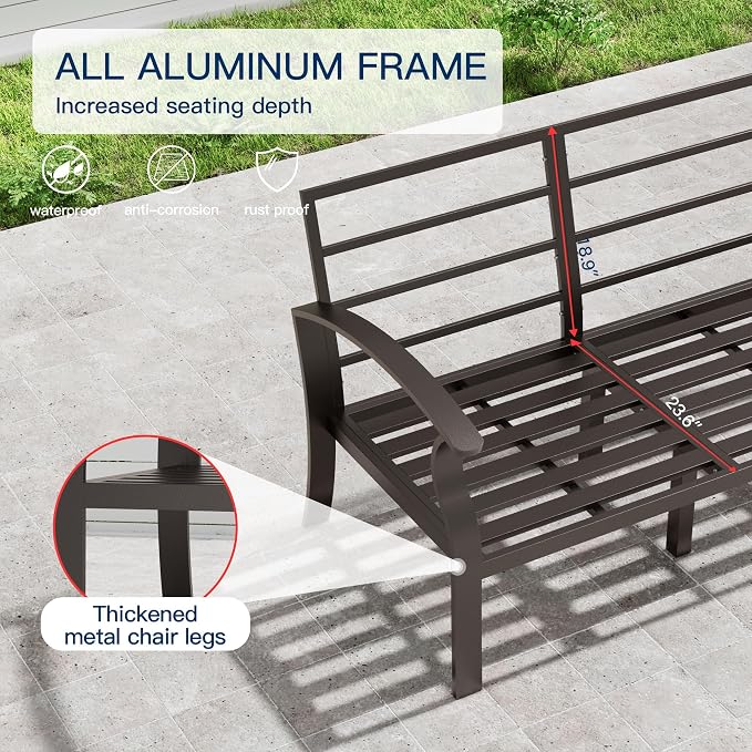 Kullavik Aluminum Patio Furniture Set, 6 Pieces 7 Seat Sectional Metal Outdoor - Image 4