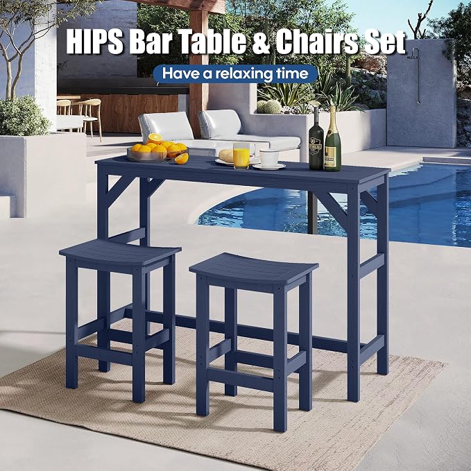 3Pcs HIPS Outdoor Patio Bar Set, All Weather HIPS Bar Table and Chairs Set - Image 3