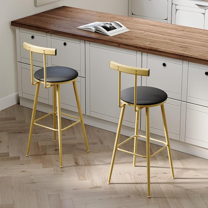 Bar Stools, Bar Chairs with Backrest and Footrest, Industrial Counter Stools - Image 2