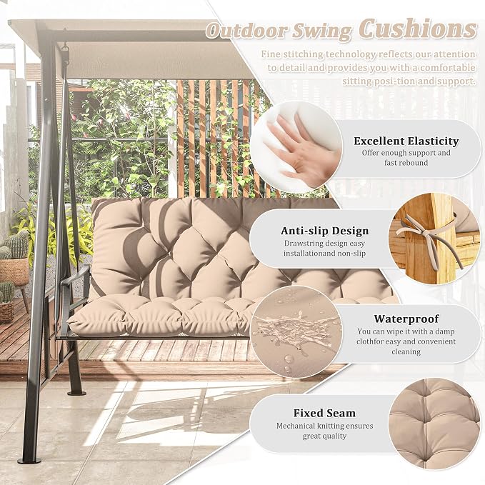 Porch Swing Cushion with Backrest 2-3 Seater Outdoor Bench Cushions Waterproof - Image 4
