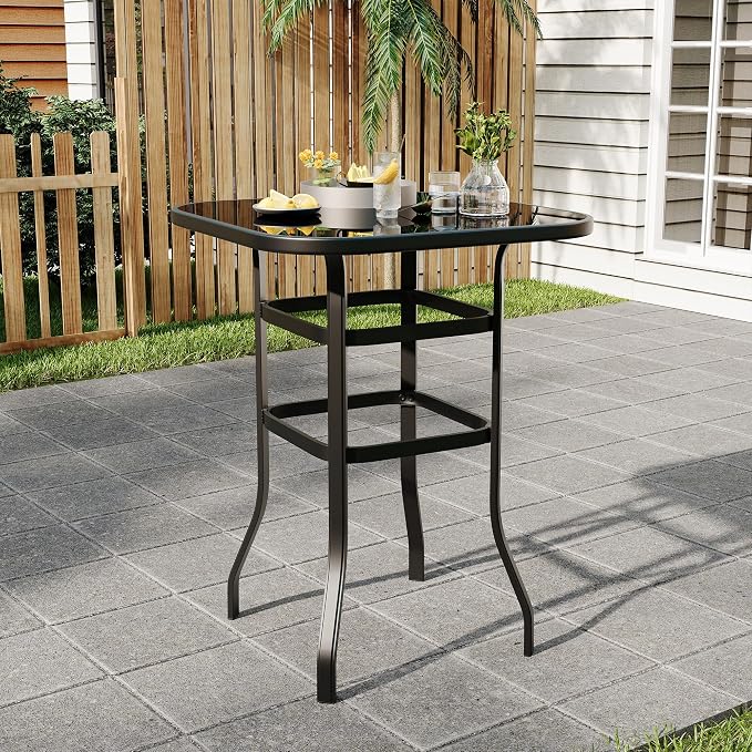 Outdoor Patio Bar Table, 31.5 Inch Tempered Glass Bistro High Top Table All - Image 7