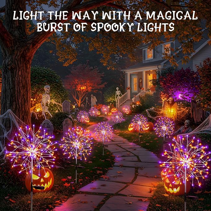 suddus Solar Halloween Lights Outdoor Solar Powered, Upgrade 2-Pack Orange & - Image 8