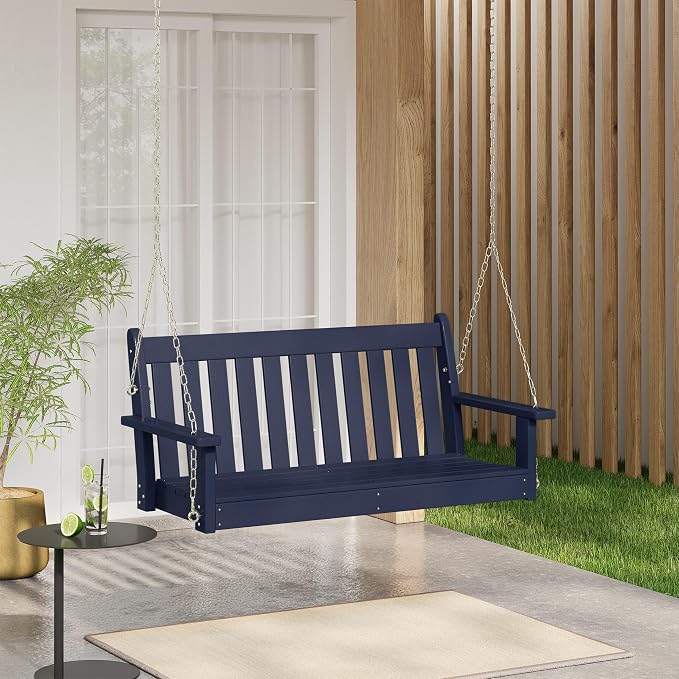 COSTAELM Paradise Outdoor Patio HDPE Hanging Front Porch Swing Bench - Image 2