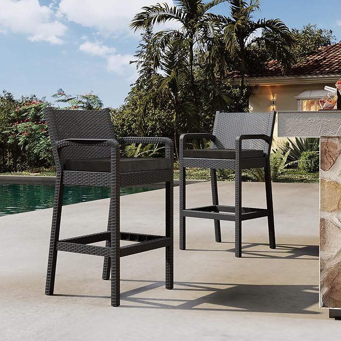 Outdoor Bar Stools Set of 4, Wicker Bar Chair - Image 2