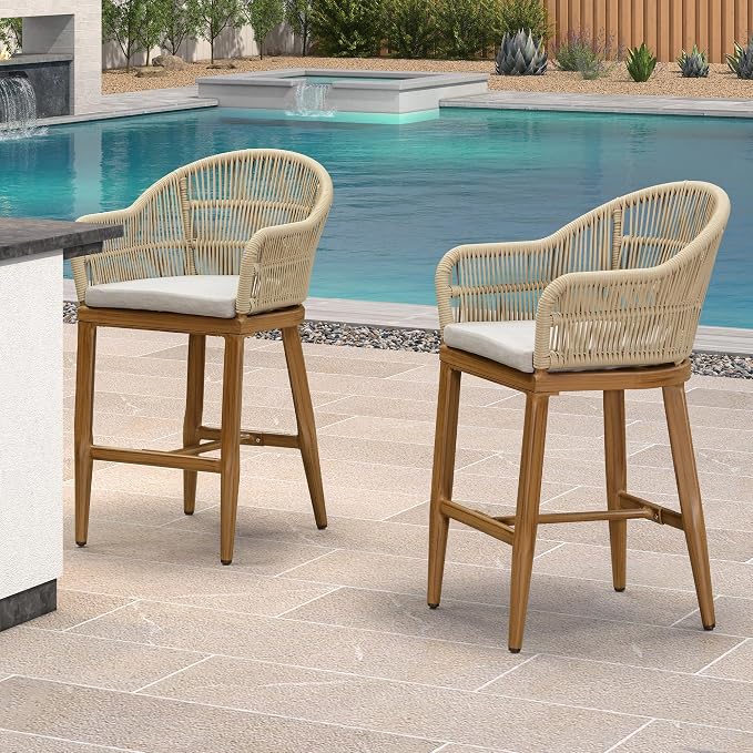 PURPLE LEAF Outdoor Counter Height Bar Stools Set of 2 Patio Metal Modern by PURPLELEAF