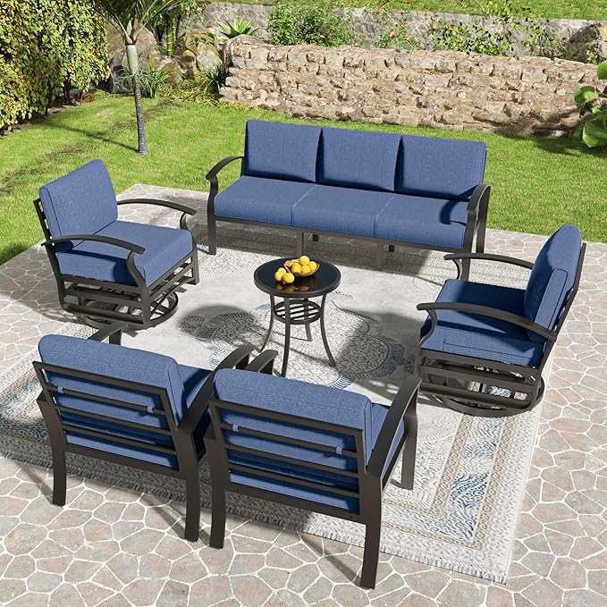 Kullavik Aluminum Patio Furniture Set, 6 Pieces 7 Seat Sectional Metal Outdoor by KULLAVIK