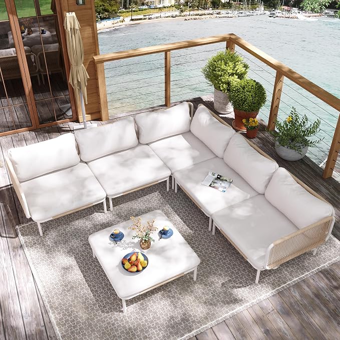 6 Piece Modern Outdoor Sectional Sofa, Weather-Resistant Metal Frame and by VredHom