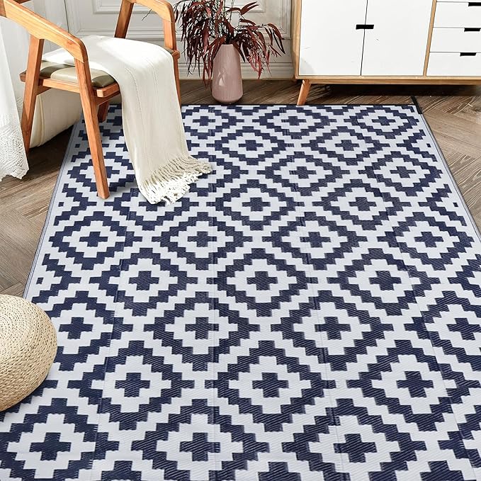 SAND MINE Reversible Mats, Plastic Straw Rug, Modern Area Rug, Large Floor Mat by SANDMIND