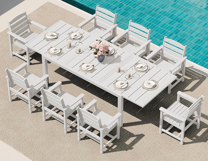 SERWALL 9-Piece Outdoor Dining Set, All Weather HDPE Outdoor Furniture Set by SERWALL