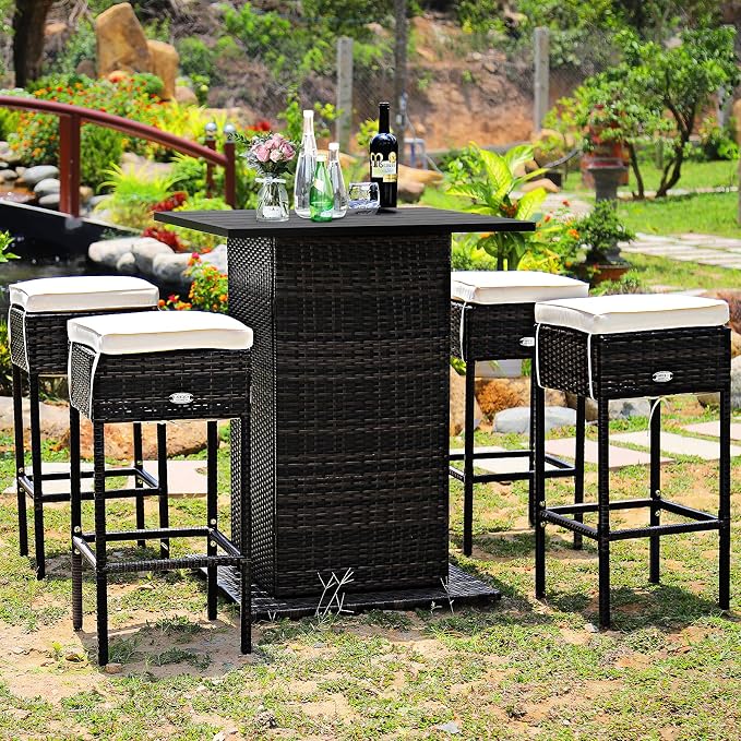 Tangkula 5 Piece Outdoor Rattan Bar Set, Patio Bar Furniture - Image 4