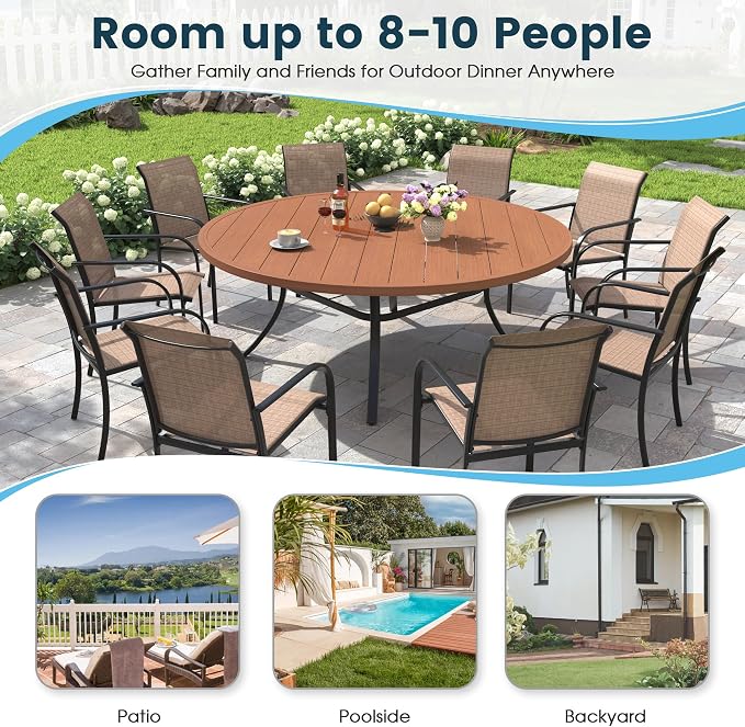 Patio Dining Table for 8-10, Round Metal Outdoor Table - Image 6