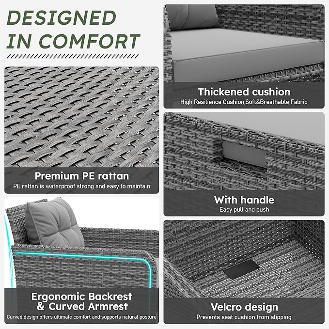 LHBcraft Outdoor Furniture 5 Piece Patio Conversation Set, PE Rattan Patio Set - Image 2