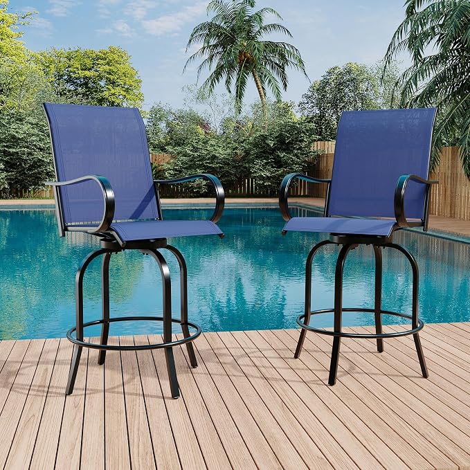 Swivel Bar Stools 2-Piece Set, Outdoor Patio Bar Height Chairs by Garvee