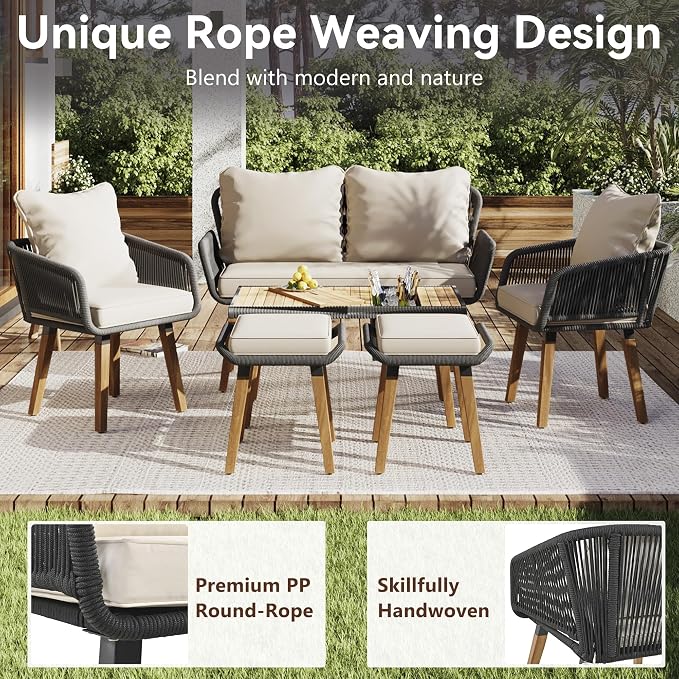 6-Piece Rope Patio Furniture Set, Outdoor Furniture - Image 8