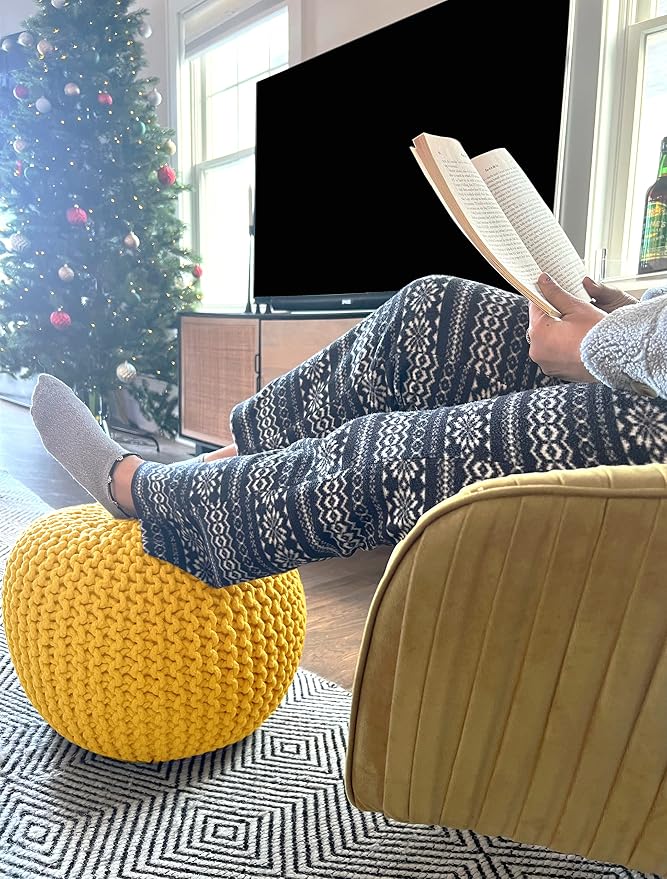 FRELISH DECOR Round Pouf Ottoman Hand Knitted 100% Cotton Pouf Foot Stool - Image 9