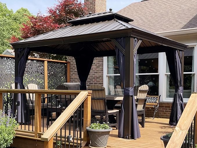 PURPLE LEAF 10' x 12' Hardtop Gazebo Outdoor Metal Roof Sun Shade Tent by PURPLELEAF