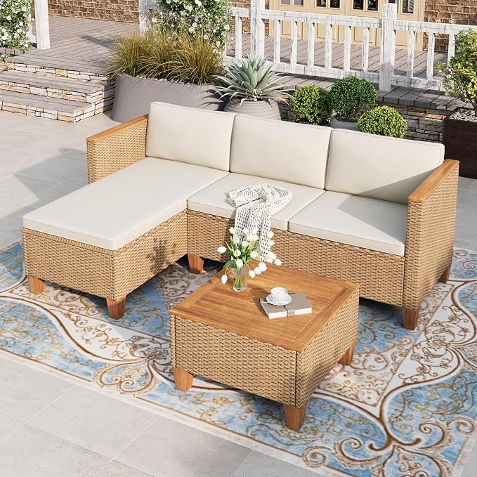 HERA'S HOUSE Small Patio Furniture Set, 3 Pieces Wicker Outdoor Sectional Sets by HERASHOUSE