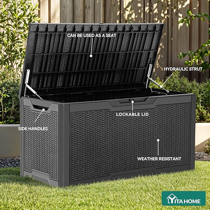 YITAHOME 100 Gallon Outdoor Storage Box, Large Water Resistant Resin Deck Box - Image 6