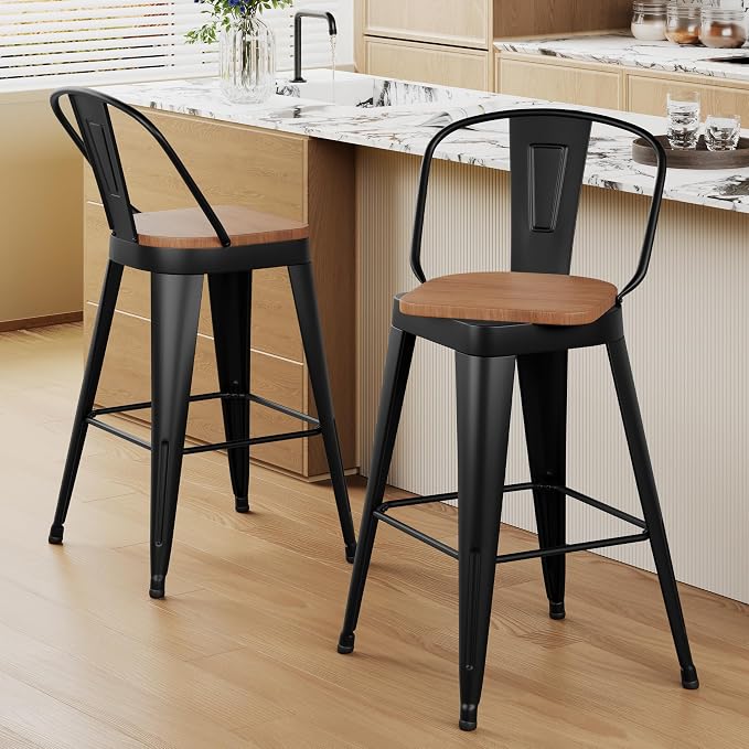 Aklaus Swivel Metal Bar Stools 24 inch Swivel Counter Height Barstools Set of 2 by AKLAUSHomeFurniture