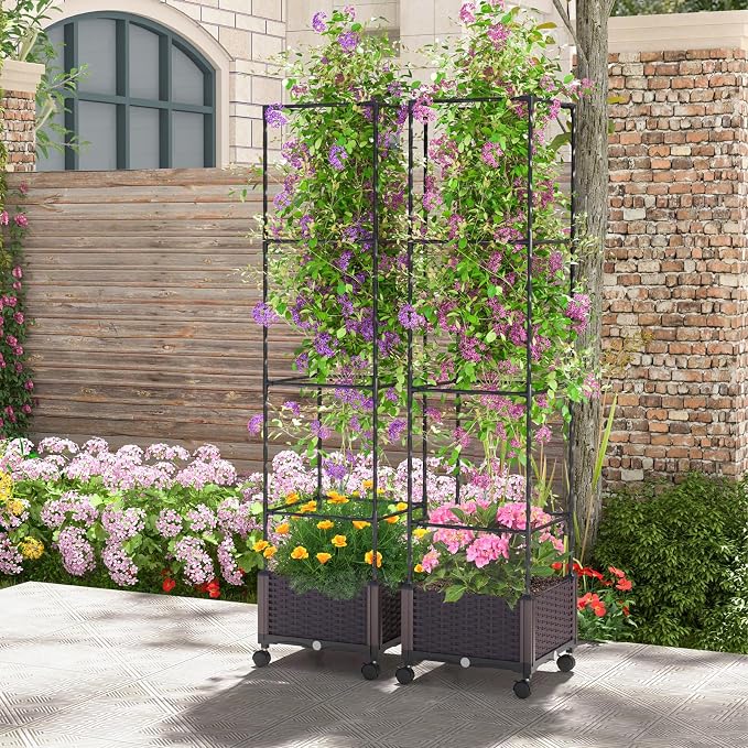 Giantex Raised Garden Bed with Tomato Cages, 67” Adjustable Height, Self - Image 9