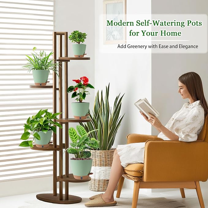Self Watering Pots for Inoor Ourdoor Plants 8/7/6.5/6/5 Inch Plastic Planters - Image 4