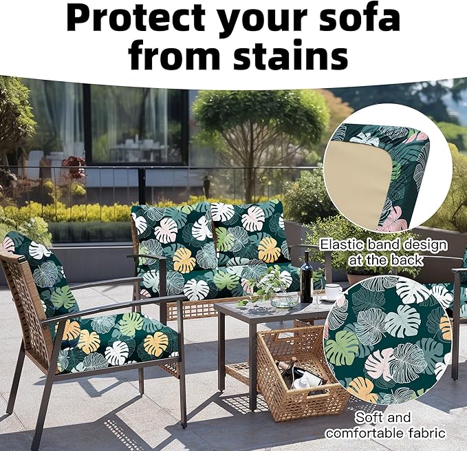 8Pcs Outdoor Cushion Covers, Patio Cushion Covers, Stretch Elastic Slipcovers - Image 4