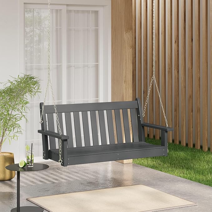 COSTAELM Paradise Outdoor Patio HDPE Hanging Front Porch Swing Bench - Image 2