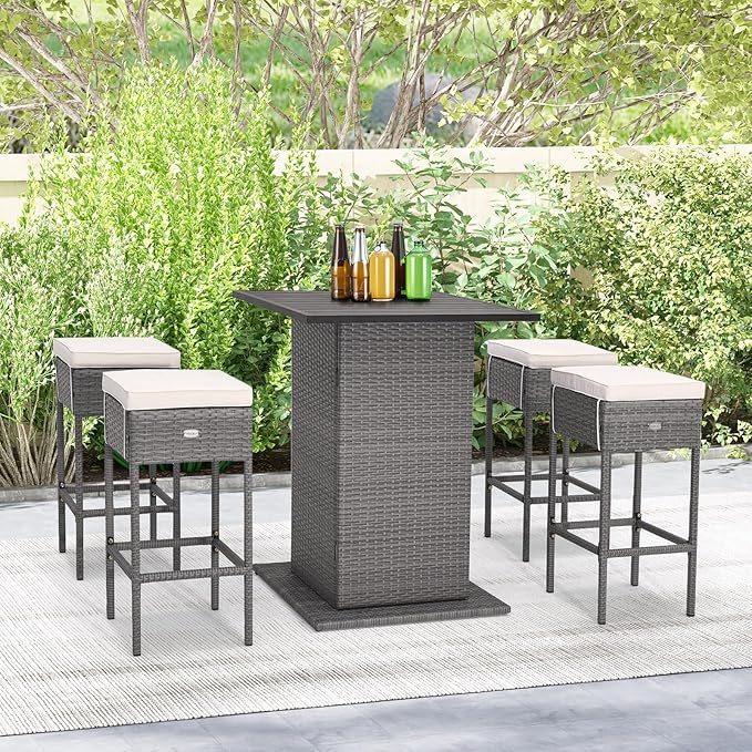 Tangkula 5 Piece Outdoor Rattan Bar Set, Patio Bar Furniture - Image 4