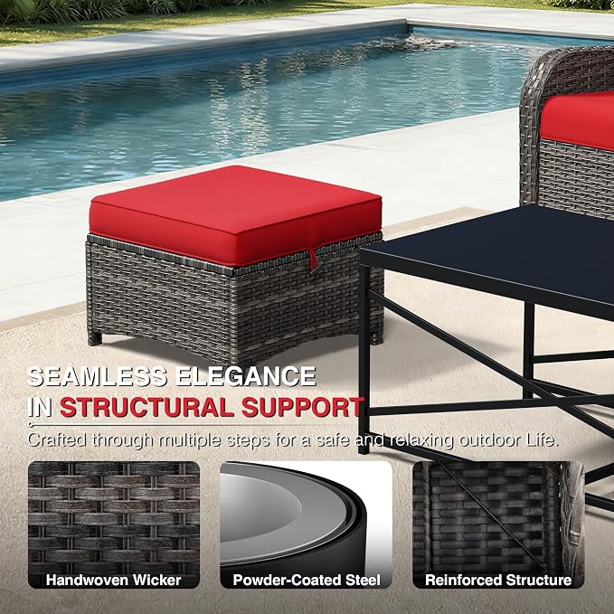 Joyside Outdoor Ottoman Set of 2, Patio Large Ottoman Foot Rest - Image 4