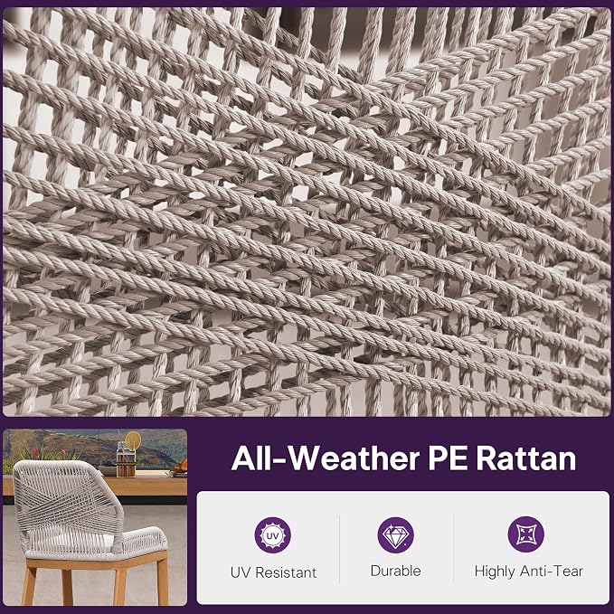 PURPLE LEAF Bar Stools Set of 2 Outdoor Bar Height Metal Stools Modern Wicker - Image 4