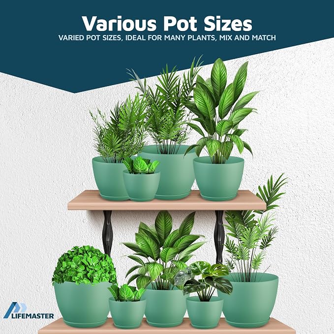 Mint Plant Pots with Drainage Holes & Saucers 15 Pack, Indoor & Outdoor - Image 4