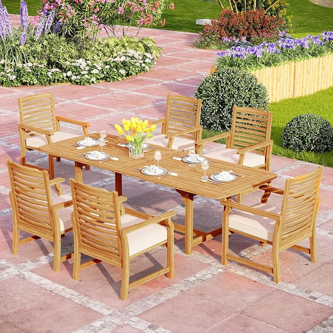 PHI VILLA 7 PCS Acacia Wood Outdoor Dining Set by PHIVILLAThepioneerofcomfortablehouseholdsupplies