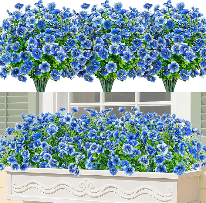 Bassion Artificial Flowers for Outdoors, 24 Bundles UV Resistant Fake Flowers by Bassion