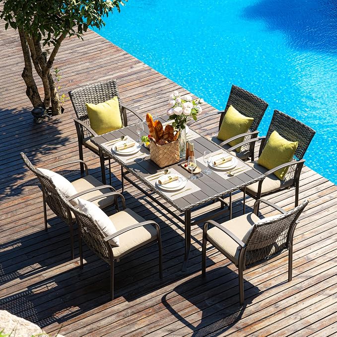 Pamapic 8504 Patio Dining 7 Piece, Outdoor Wicker Furniture Set - Image 2