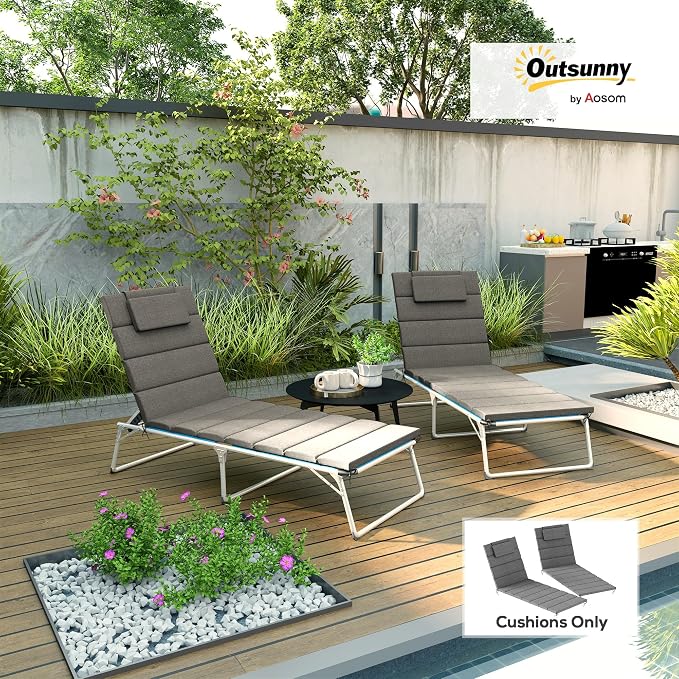 Outsunny Outdoor Lounge Chair Cushion Set of 2, Foldable Patio Chaise Lounge - Image 2