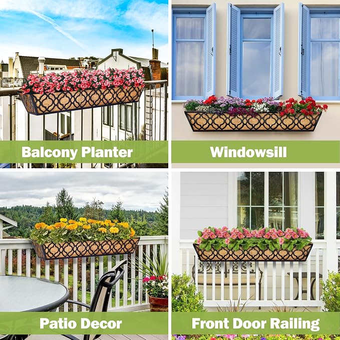 4pcs 30 Inch Window Deck with Coco Liner, Metal Hanging Flower Planter Basket - Image 5