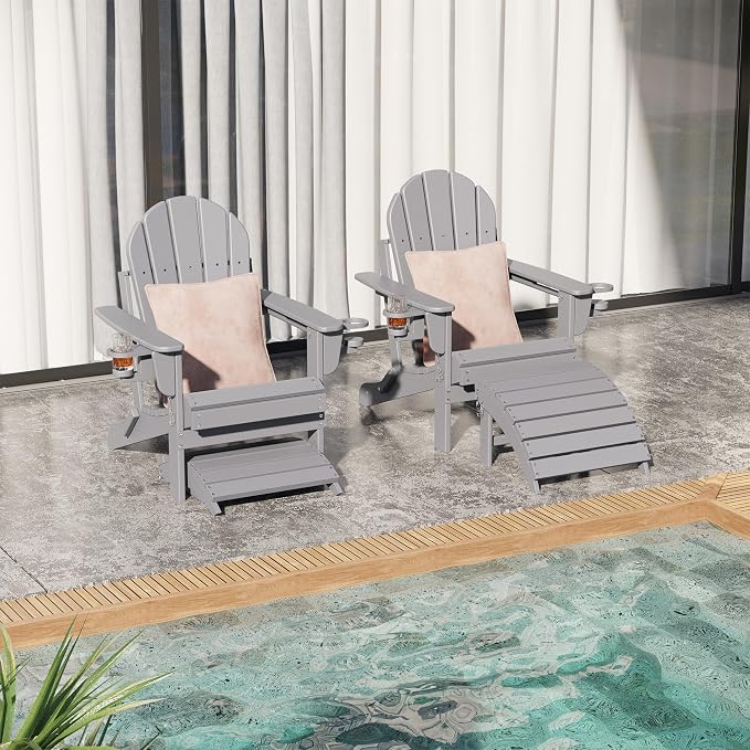 Sundale Outdoor Folding Plastic Adirondack Ottoman, All-Weather Adirondack - Image 7