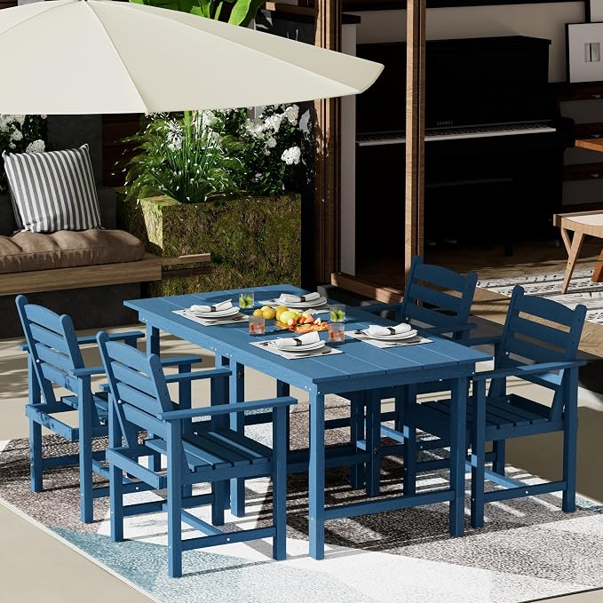 Anbuy Patio HDPE Dining Table Set, 5-Piece Outdoor Dining Table Sets, 2 in 1 by Anbuy