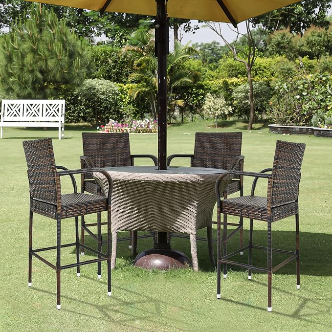 Nova Microdermabrasion Set of 4 Wicker Barstools Indoor Outdoor Patio Furniture - Image 2