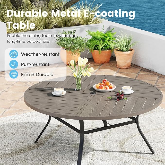 Patio Dining Table for 8-10, Round Metal Outdoor Table - Image 5