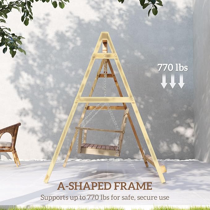 Outsunny 770lbs Porch Swing Frame, Heavy Duty A-Frame Wooden Swing Stand - Image 3