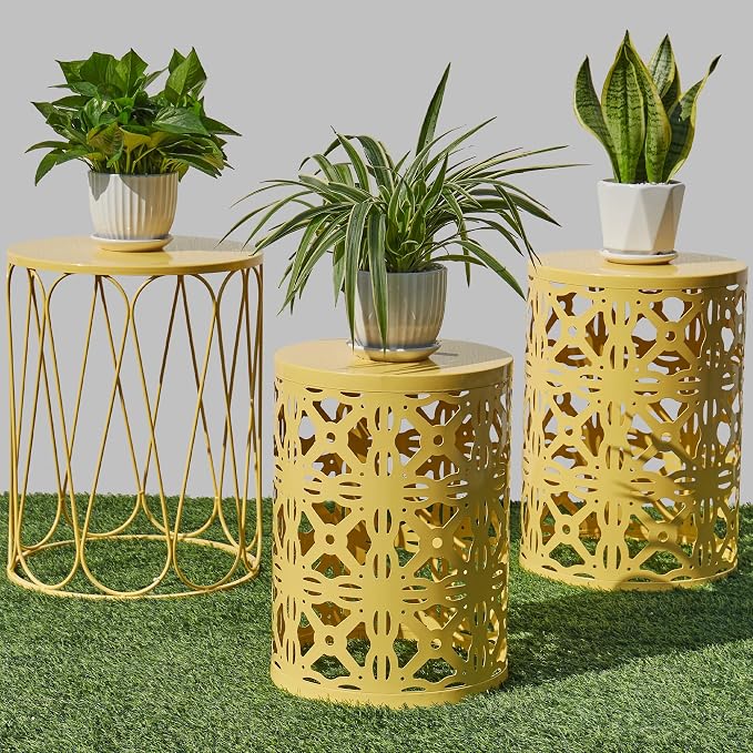 Y&M Set of 3 Round Heavy-Duty Side Table End Table, Outdoor Decorative Garden by YM