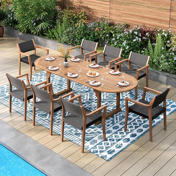 PHI VILLA Outdoor Acacia Wood Expandable Table - Image 3