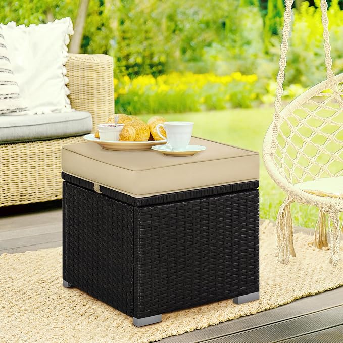 Yaheetech Wicker Ottomans, Outdoor/Indoor Footstools, Additional Seating - Image 7