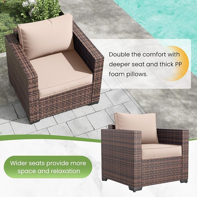 Amopatio Wicker Outdoor Sofa Single Armrest Chair 2 Pack, High Back Waterproof - Image 3