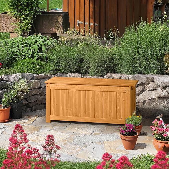VINGLI Outdoor Wood Bench with Planter Boxes, 2-in-1 All-Weather Porch Bench - Image 2