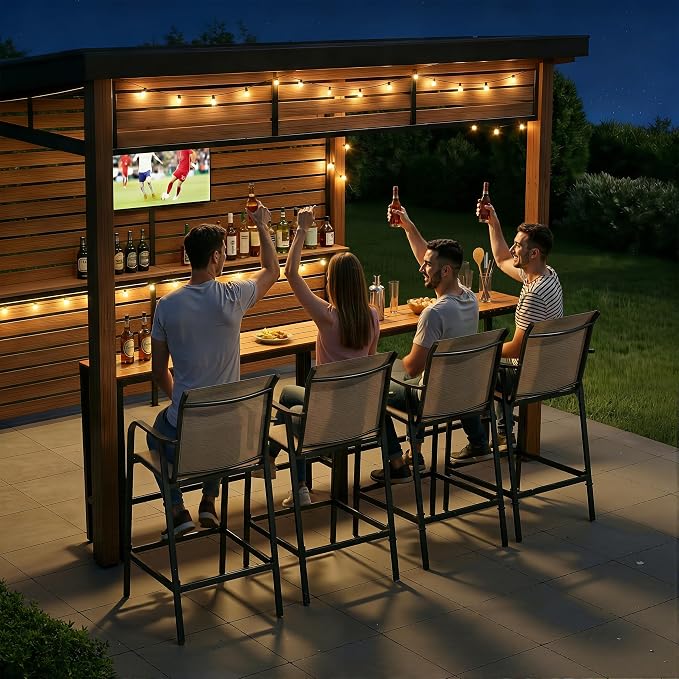 Crestlive Outdoor Bar Stools Set of 4, 500 lb Capacity Metal Patio Bar Chairs - Image 2