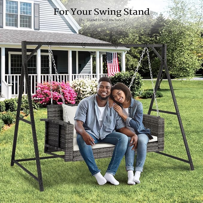 VINGLI Heavy Duty 800 LBS Wicker Hanging Porch Swing - Image 6