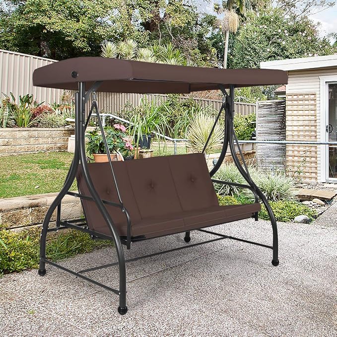 Tangkula 3 Seats Converting Patio Swing, Outdoor Porch Garden Canopy Swing - Image 3