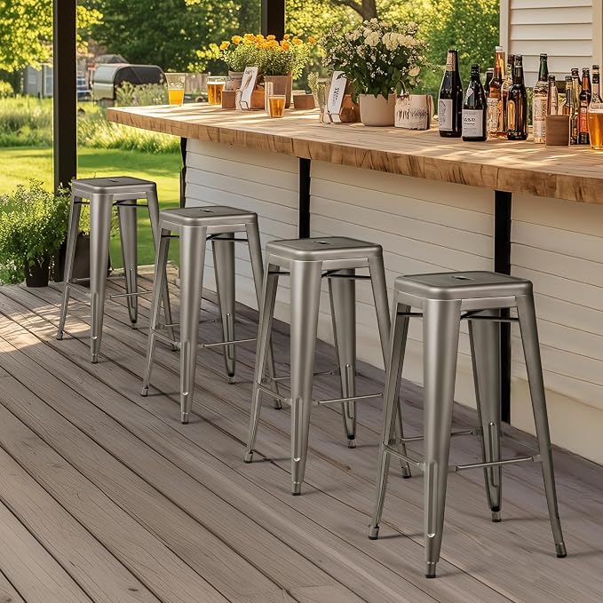 Yaheetech 30'' Metal Bar Stools 4PCS Bar Height Barstools Stackable Bar Chairs - Image 2